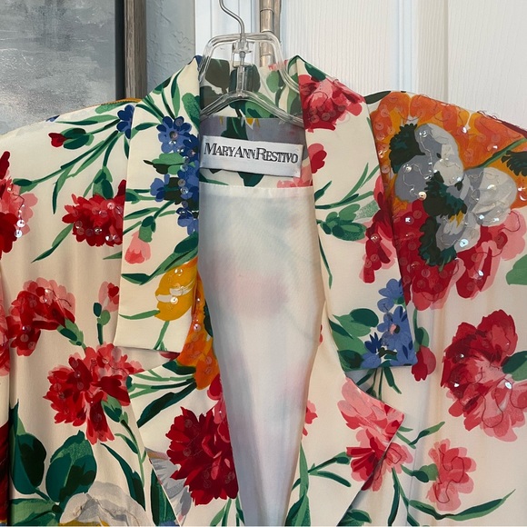 Mary Ann Restivo Women’s Vintage Floral Silk  One Button Blazer-90’s-Sz 4-EUC - Picture 7 of 14